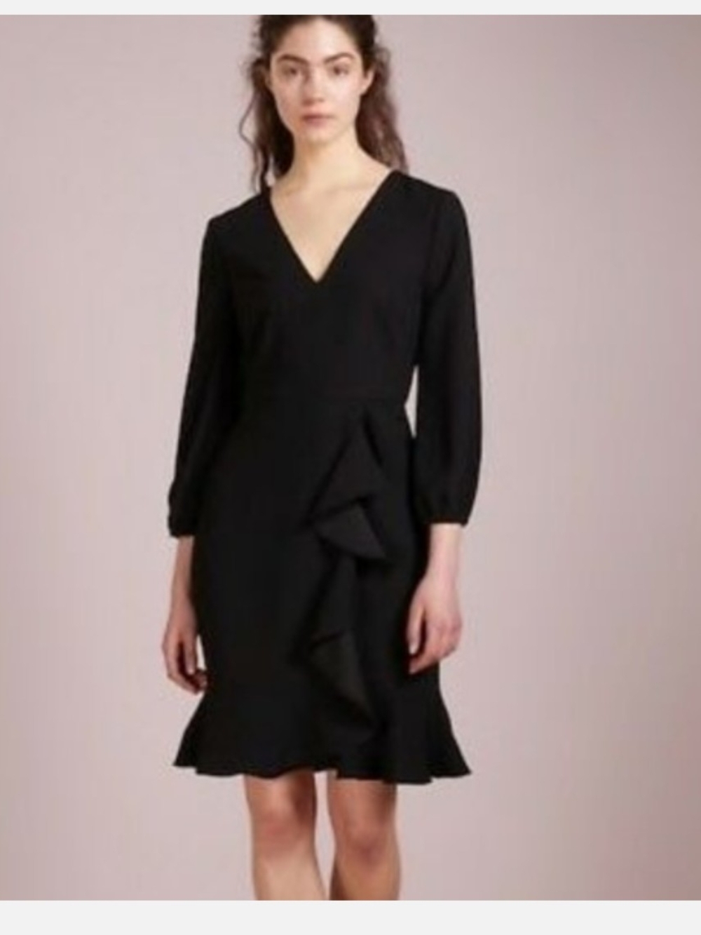 J. Crew Black V-Neck Ruffle Midi Dress